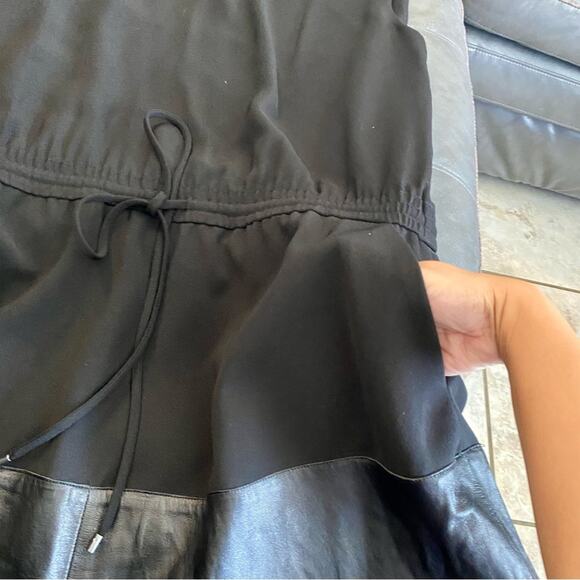 VINCE LEATHER CONTRAST BAND DRAWSTRING with Pockets WOMEN Black Dress Medium - Picture 12 of 13